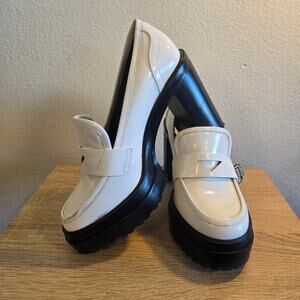 Size 8 (Fits 7.5) - Gianni Bini White Patent Leather Platform Loafers